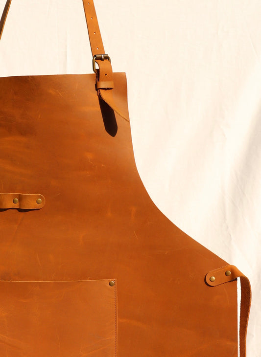 Handmade Leather Blacksmith Apron - Full Grain Professional Grade Leather - Tan