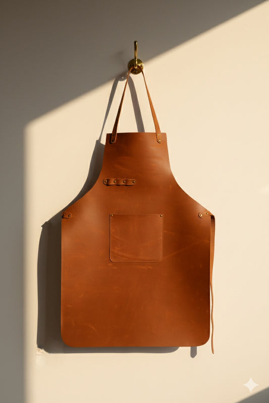 Handmade Leather Blacksmith Apron - Full Grain Professional Grade Leather - Tan