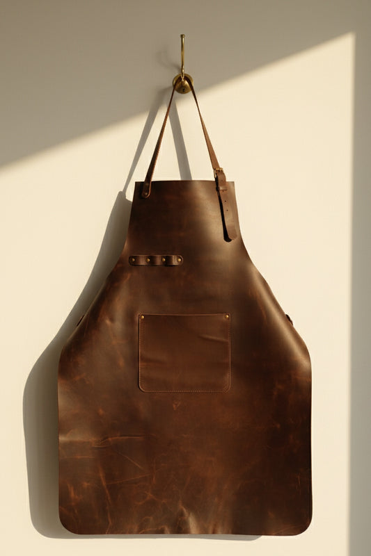 Handmade Leather Blacksmith Apron - Full Grain Professional Grade Leather - Vintage Dark Brown