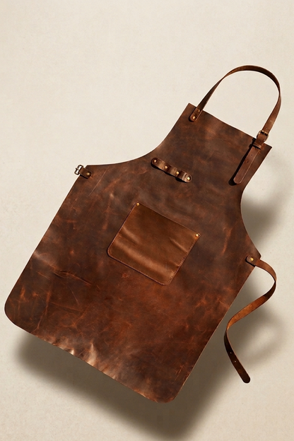 Brown leather apron on a beige background