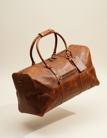 Brown leather duffel bag